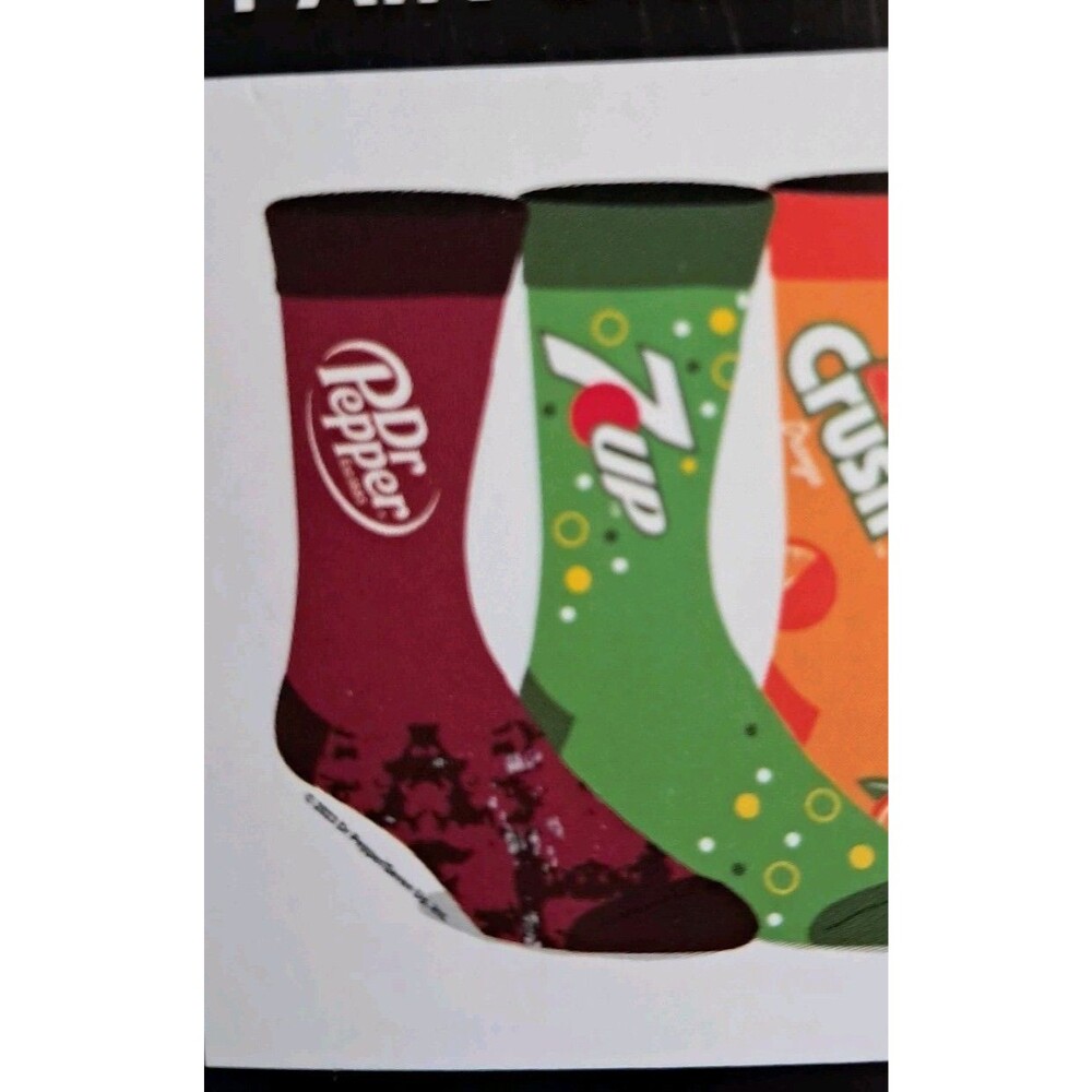 Dr Pepper 7Up 2 Pair Crew Socks Men Shoe Size 8-12 (Missing Orange Crush)